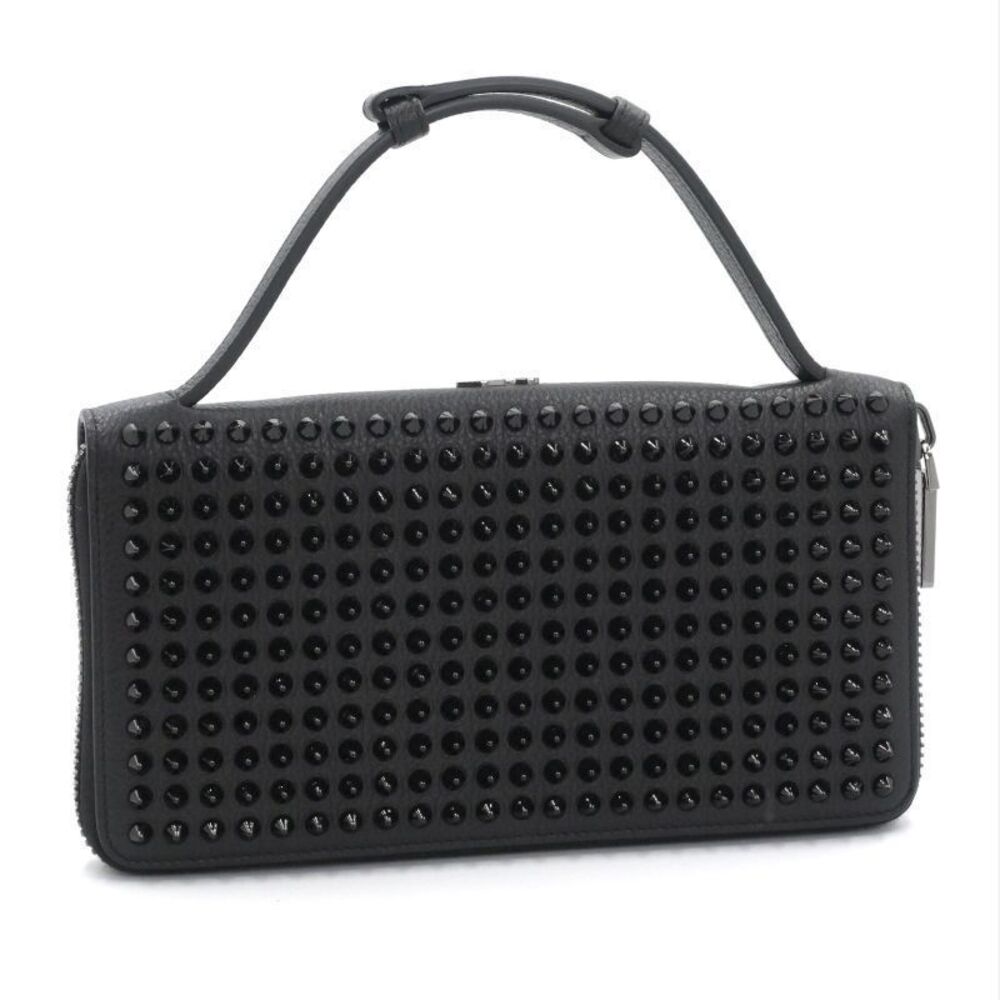 Christian Louboutin Panettone Wallet Calf Leather Studded Clutch Bag Red Black